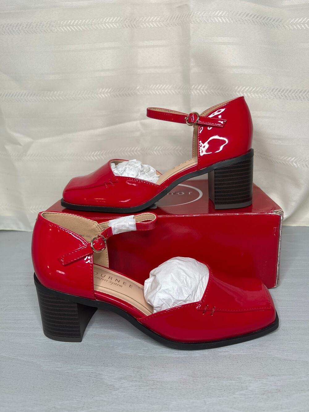 Journee Collection Evangeline Block D'Orsay Heels Patent Red 6WD